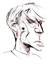Boris Pasternak, poeta e romanziere russo (1890-1960), caricatura a linee seppia